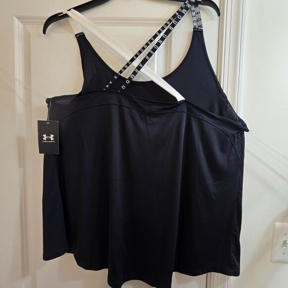 Under Armour HeatGear Wordmark Double Strap Tank Top - Black and White - NWT - Picture 4 of 8